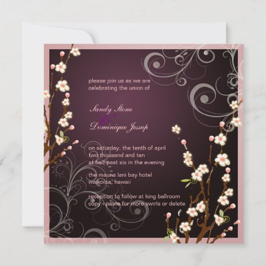 PixDezinesピーチ桜、結婚式招待状 招待状 (裏面)