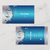 PixDezinesフィリグリー+スワール/シルバー+メタリックブルー 名刺 (正面/裏面)