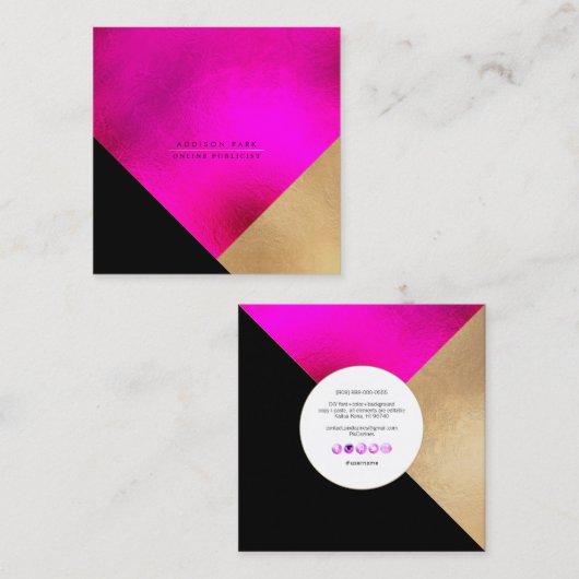 PixDezinesフェイクエレガント金ゴールド熱+派手なピンク色スクウェア スクエア名刺 (正面/裏面)