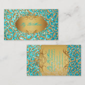 PixDezinesフェイクグリッタージャガー/ティール（緑がかった色）+金ゴールド 名刺 (正面/裏面)