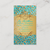 PixDezinesフェイクグリッタージャガー/ティール（緑がかった色）+金ゴールド 名刺 (裏面)