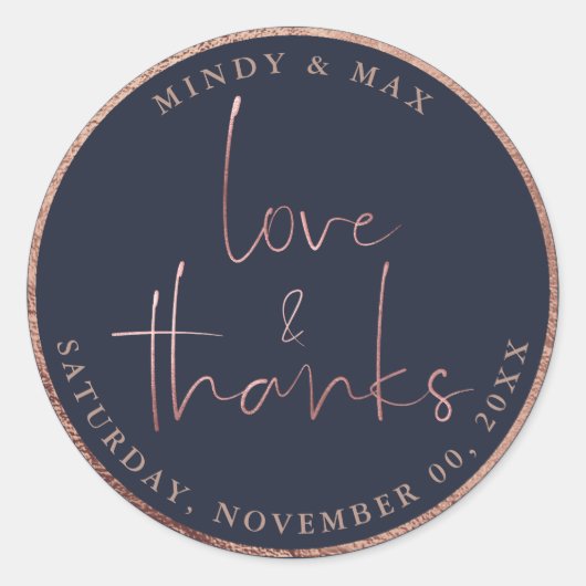 PixDezinesフェイクバラ金ゴールドLOVE+感謝してい|DIY COLOR ラウンドシール (正面)