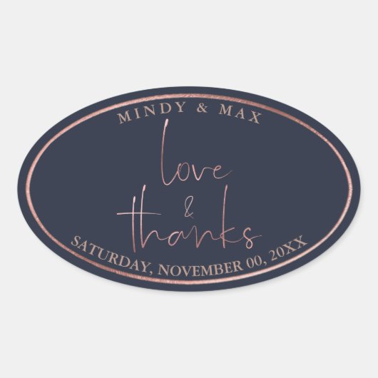 PixDezinesフェイクバラ金ゴールドLOVE+感謝してい|DIY COLOR 楕円形シール (正面)