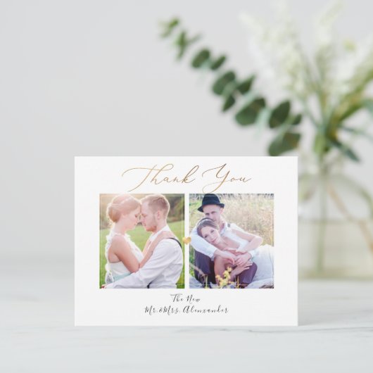 PixDezinesフェイク金ゴールドありがとう/Luxe書道 ポストカード (スタンド正面)