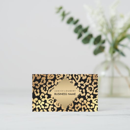 PixDezinesフェイク金ゴールドジャガースポット/DIYカラー 名刺 (スタンド正面)