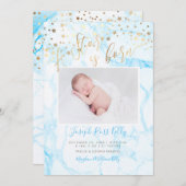 PixDezinesフェイク金ゴールドスター、Aスター生まれ 招待状 (正面/裏面)