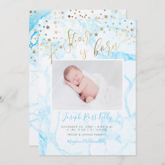 PixDezinesフェイク金ゴールドスター、Aスター生まれ 招待状 (正面/裏面)