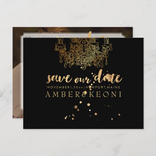 PixDezinesフェイク金ゴールドチャデリア救/私たちの日付 案内ポストカード (正面/裏面)