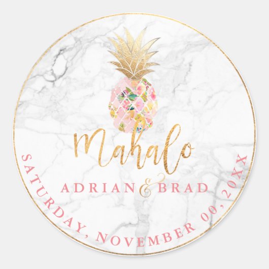 PixDezinesフェイク金ゴールドパイナップル/ピンク/大理石 ラウンドシール (正面)
