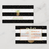 PixDezinesフェイク金ゴールドパイナップル/B+Wストライプ 名刺 (正面/裏面)