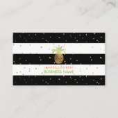 PixDezinesフェイク金ゴールドパイナップル/B+Wストライプ 名刺 (正面)