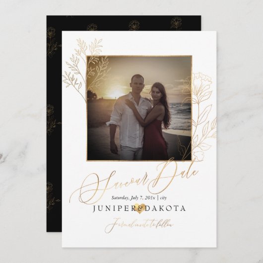 PixDezinesフェイク金ゴールドリシアンサス+デリケート分岐 招待状 (正面/裏面)