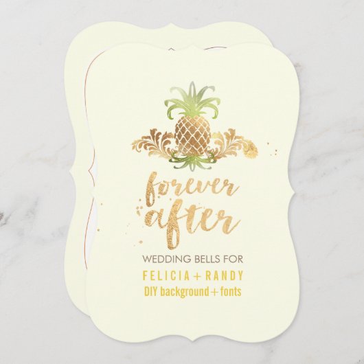 PixDezinesフェイク金ゴールド王室のハワイアンパイナップル 招待状 (正面/裏面)