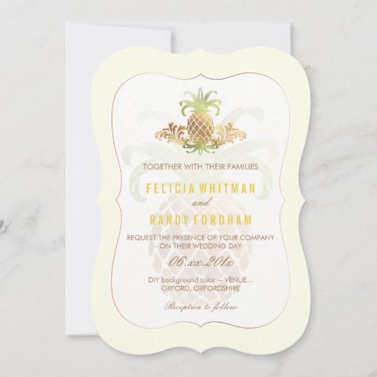 PixDezinesフェイク金ゴールド王室のハワイアンパイナップル 招待状 (裏面)