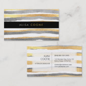 PixDezinesフェイク金ゴールド+シルバーストライプズ 名刺 (正面/裏面)