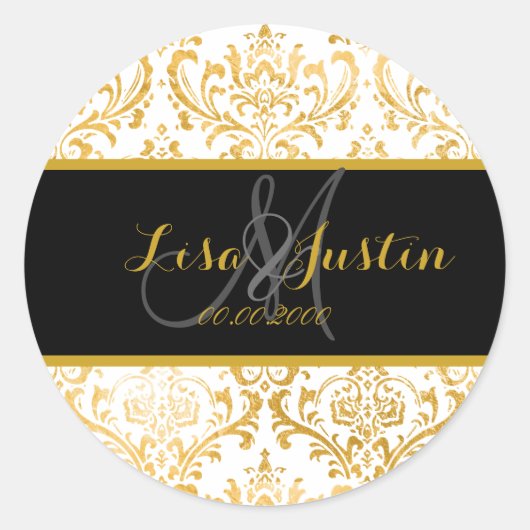 PixDezinesフェイク金ゴールド/ロッシ・ダマスク ラウンドシール (正面)