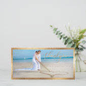 PixDezinesフェイク金ゴールド/感謝していユーズの写真結婚。 サンキューカード (スタンド正面)