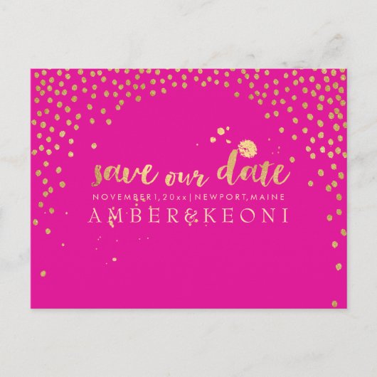 PixDezinesフェイク金ゴールド/紙吹雪救/日付/DIYカラー 案内ポストカード (正面)