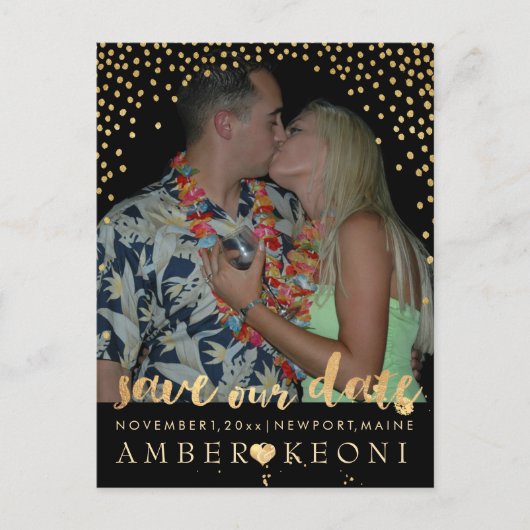 PixDezinesフェイク金ゴールド/紙吹雪救/日付/DIYカラー 案内ポストカード (正面)