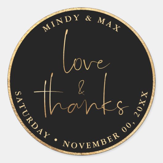 PixDezinesフェイク金ゴールドLOVE+感謝してい |色の変更 ラウンドシール (正面)