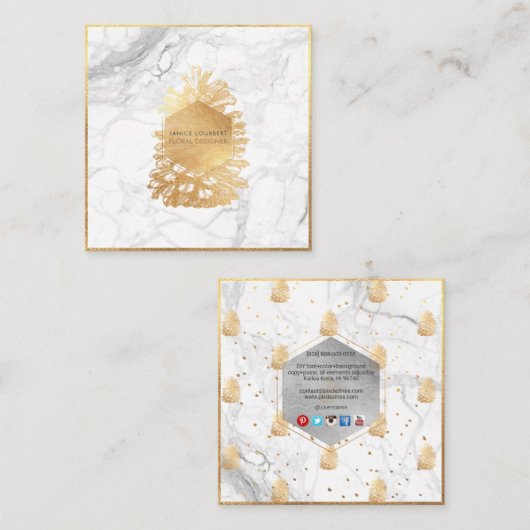 PixDezinesフェイク金ゴールドPINECONES+MARBLE スクエア名刺 (正面/裏面)