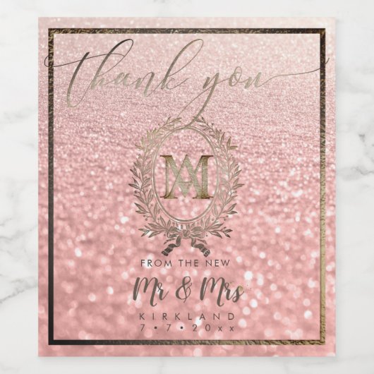 PixDezinesフォイルフェイクモノグラム+ローレルリース ワインラベル (シングルラベル)