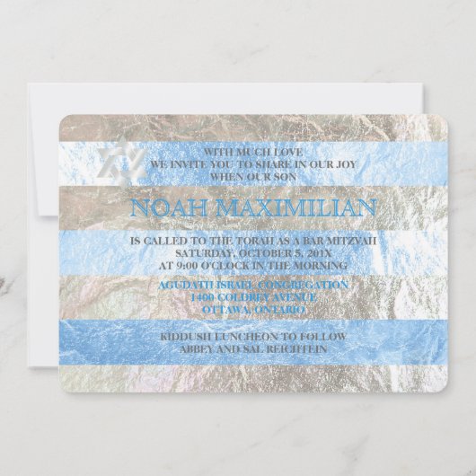 PixDezinesフォイルフェイク/シルバーストライプバー(ユダヤ教の)バル・ミツバー 招待状 (裏面)