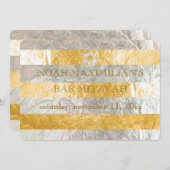 PixDezinesフォイルフェイク/シルバーストライプバー(ユダヤ教の)バル・ミツバー 招待状 (正面/裏面)