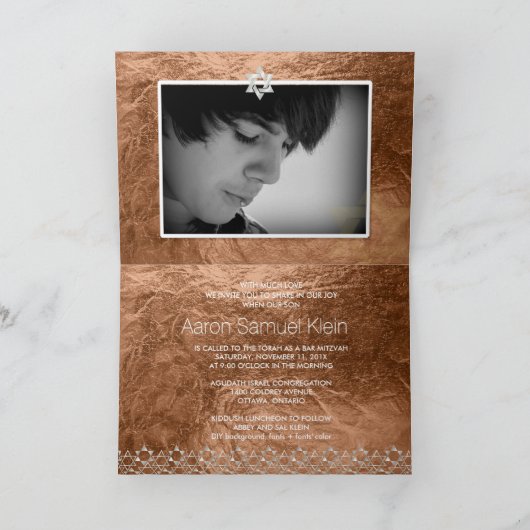 PixDezinesフォトスタイリッシュバー(ユダヤ教の)バル・ミツバーフェイク/フォイル 招待状 (内部)