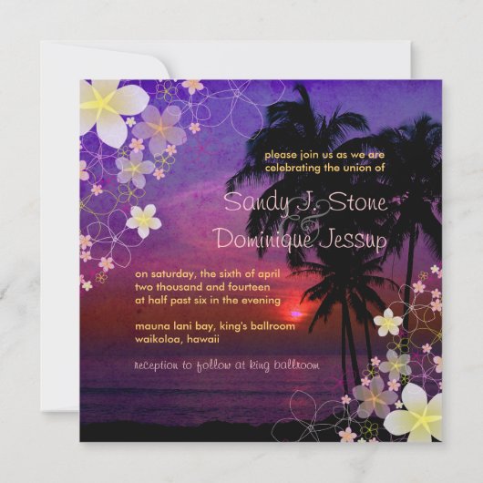 PixDezinesフラの夢/プルメリア/ビーチ/熱帯 招待状 (裏面)