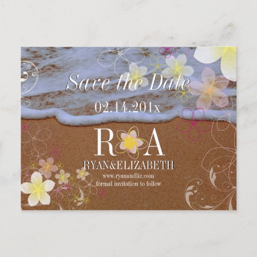 PixDezinesフラド救リーム日付ビーチ+波 案内ポストカード (正面)