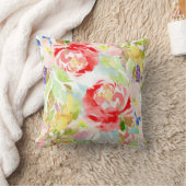 PixDezinesフローラの水彩画/コーラルピーニーブーケ クッション (ブランケット)