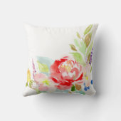 PixDezinesフローラの水彩画/コーラルピーニーブーケ クッション (裏面)