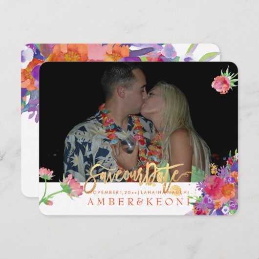 PixDezinesフローラの水彩画/パンジー救ズ/私たちの日付 セーブザデート (正面/裏面)