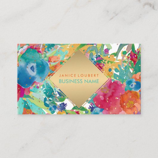 PixDezinesフローラの水彩画/パンジー/金ゴールドスペック 名刺 (正面)