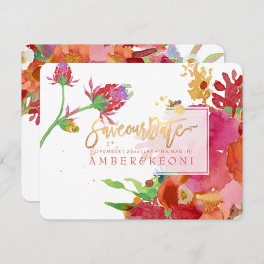 PixDezinesフローラの水彩画/牡丹救/私たちの日付 セーブザデート (正面/裏面)