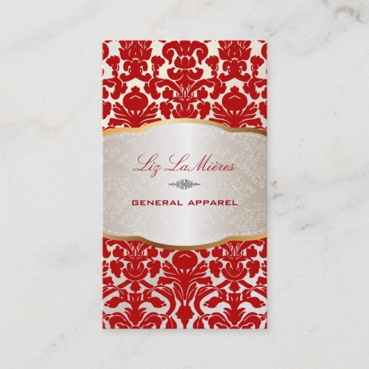 PixDezinesフローラダマスク/赤 名刺 (正面)