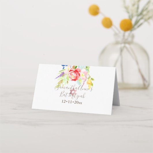 PixDezinesフローラ水の色バルミツワー,牡丹 プレイスカード (裏面)