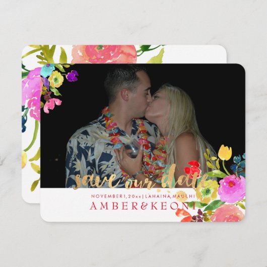 PixDezinesフローラ水の色救/当社日付 セーブザデート (正面/裏面)