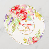 PixDezinesフローラ水カラーバルミツワー、牡丹 招待状 (正面/裏面)