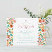 PixDezinesフローラ水彩バルミツワー、オレンジ 招待状 (スタンド正面)