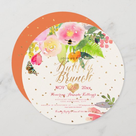 PixDezinesフローラ水彩ブランチ+バブリー 招待状 (正面/裏面)