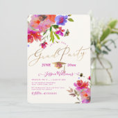 PixDezinesフローラ水彩卒業パーティー 招待状 (スタンド正面)