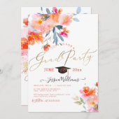PixDezinesフローラ水彩卒業パーティー 招待状 (正面/裏面)