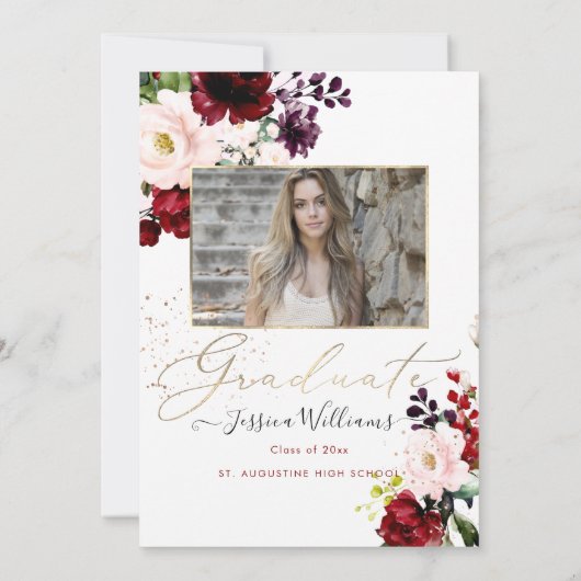 PixDezinesフローラ水彩卒業パーティーInvi 招待状 (裏面)