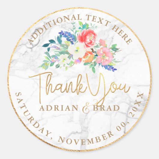 PixDezinesフローラ水彩大理石+フェイク金ゴールド ラウンドシール (正面)