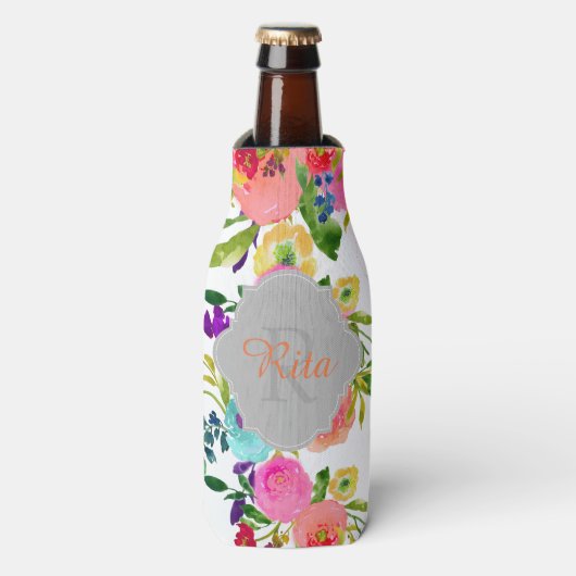 PixDezinesフローラ水彩色/DIY背景 ボトルクーラー (ボトル正面)