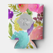 PixDezinesフローラ水彩色/DIY背景 缶クーラー (正面)