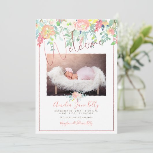 PixDezinesフローラ水彩誕生のお知らせ 招待状 (スタンド正面)