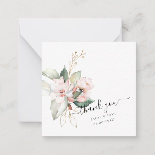 PixDezinesフローラ水彩赤面ピンクブーケ ノートカード (正面)